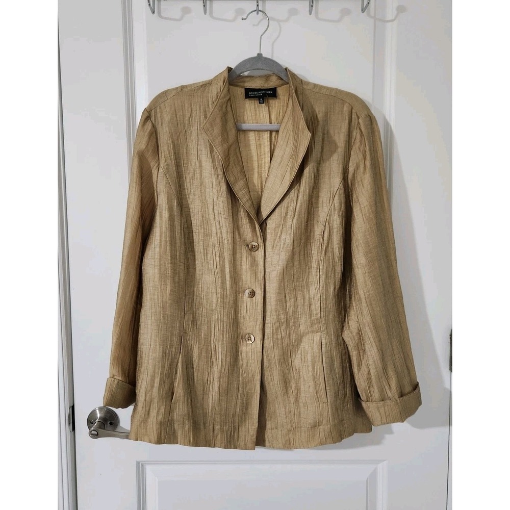 Jones New York Collection Women's‎ Linen Blend Blouse Coat Pockets Gold Size 16